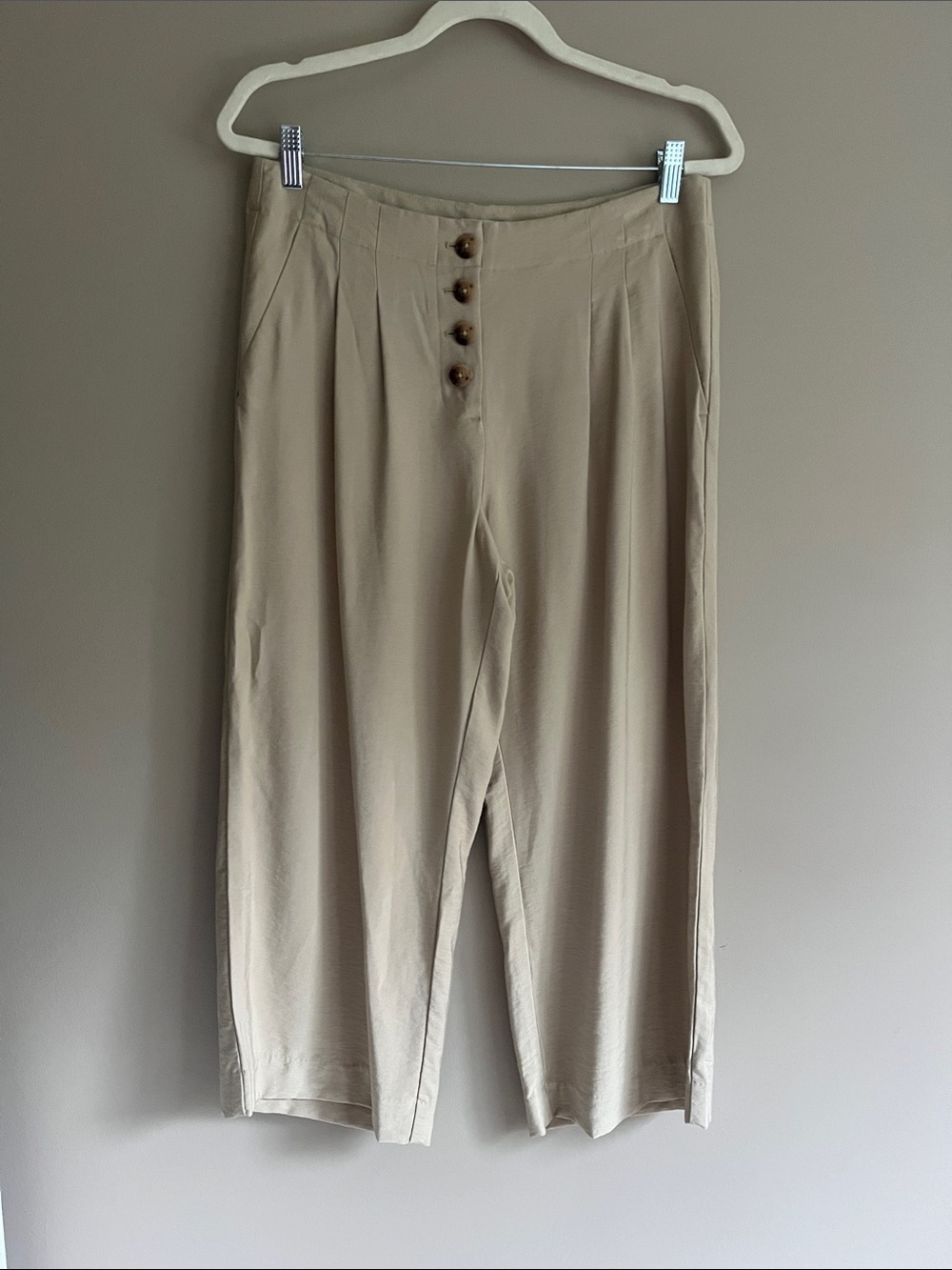 LOFT button-front high rise pleated wide-leg khaki pants size 10 petite